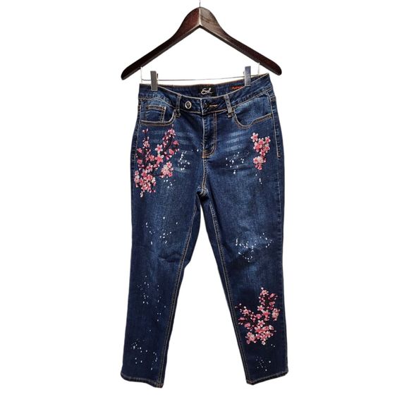 Earl Denim - Earl Floral Embroidered Cropped Boyfriend Jeans Cherry Blossom Pink Flowers 10